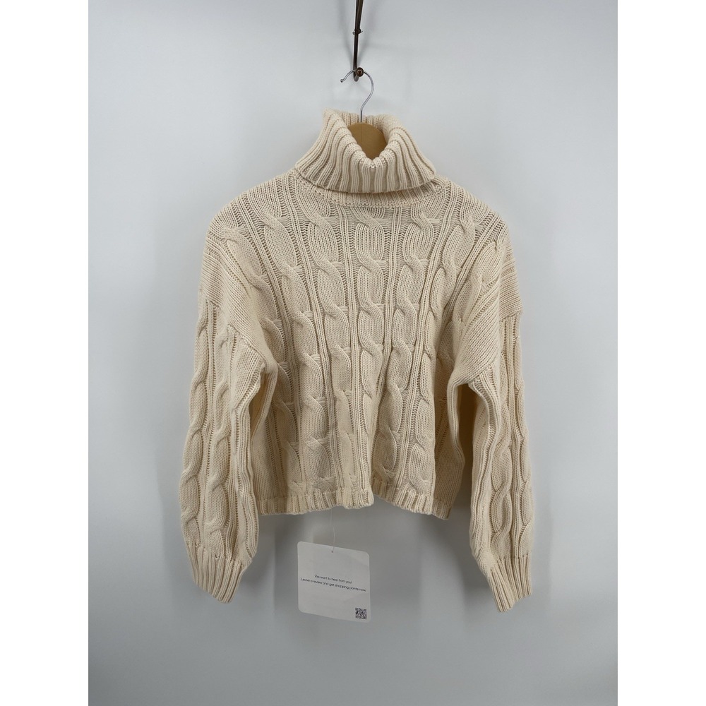 CHICWISH Women's Cream Cable Knit Turtleneck Sweater Cropped Chunky One Size